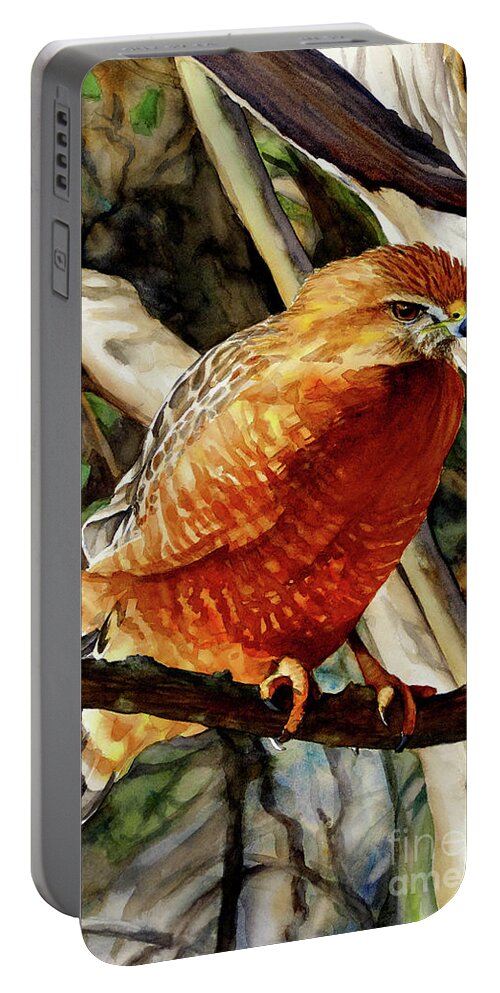 Placer Arts Portable Battery Charger featuring the painting #431 Red-shouldered Hawk #431 by William Lum