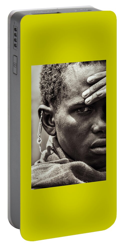 Ngorongoro Maasai Tanzania Portable Battery Charger featuring the photograph Warrior Maasai Portrait Tanzania 4335 by Amyn Nasser