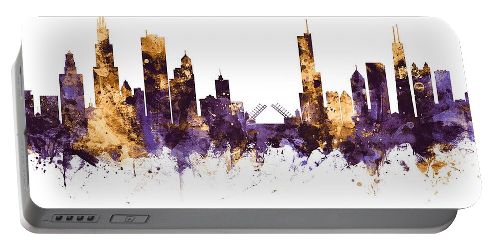Chicago Portable Battery Charger featuring the digital art Chicago Illinois Skyline by Michael Tompsett