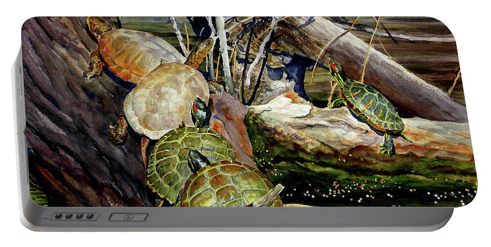 Placer Arts Portable Battery Charger featuring the painting #499 Turtles #499 by William Lum