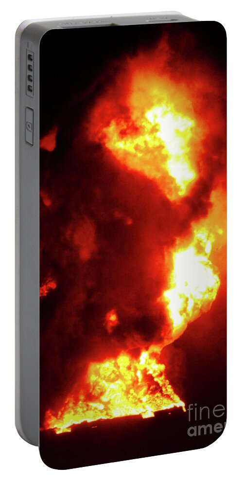 Explosion Portable Battery Charger featuring the photograph 1-07-83-Texaco Gasoline Tank Farm Storage Explosion-Newark NJ #5 by Steven Spak