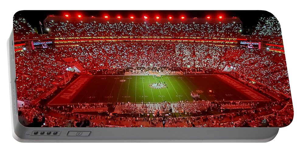 Gameday Portable Battery Charger featuring the photograph Night Panorama Bryant-Denny Stadium by Kenny Glover