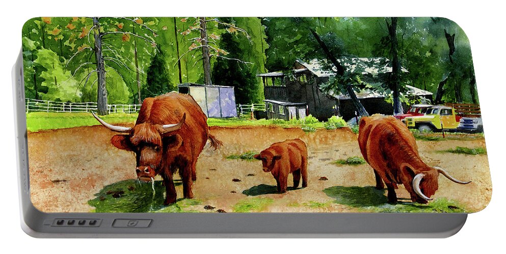 Placer Arts Portable Battery Charger featuring the painting #510 Highland Cattle #510 by William Lum