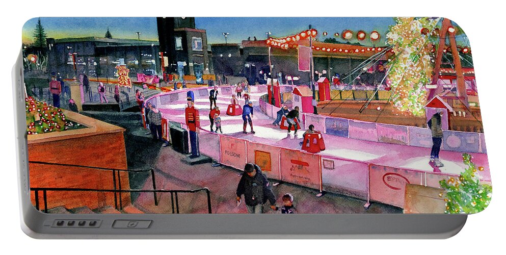 Placer Arts Portable Battery Charger featuring the painting #525 Folsom Ice Rink #525 by William Lum