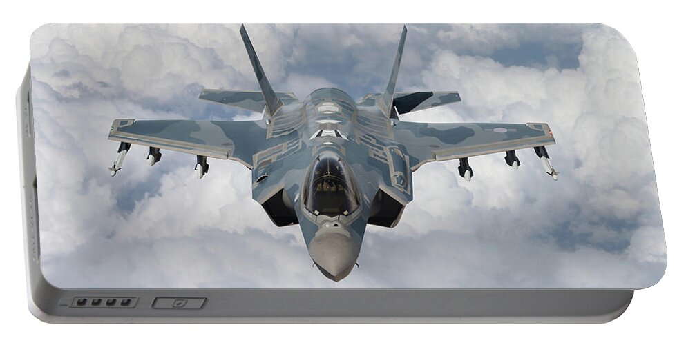Lightning Portable Battery Charger featuring the digital art 59. ROKAF F-35A Air Superiority by Custom Aviation Art
