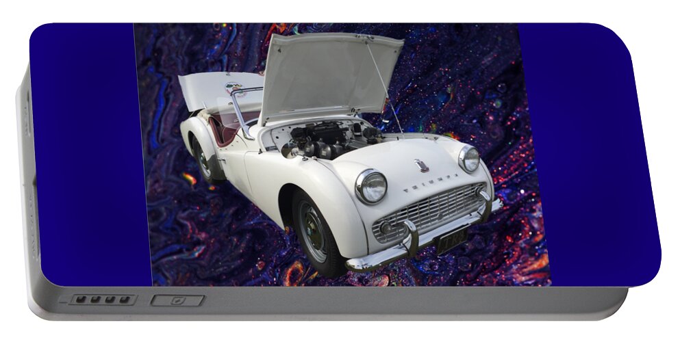 1959 Triumph Portable Battery Charger featuring the photograph 59 White Triumph by Anne Sands