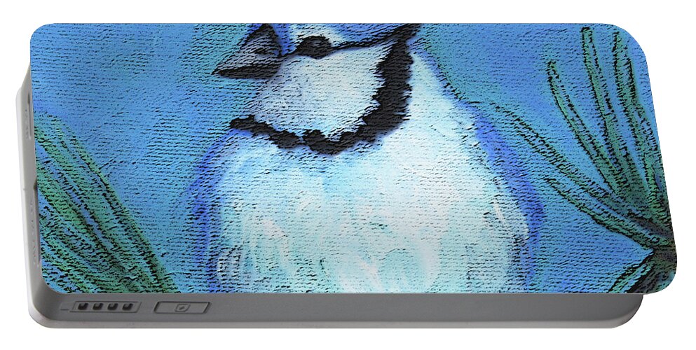 Blue Portable Battery Charger featuring the painting 6 Blue Jay by Victoria Page