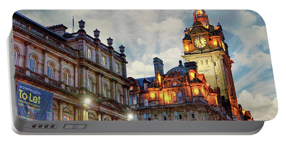 City Of Edinburgh Scotland Portable Battery Charger featuring the digital art City of Edinburgh Scotland by SnapHappy Photos