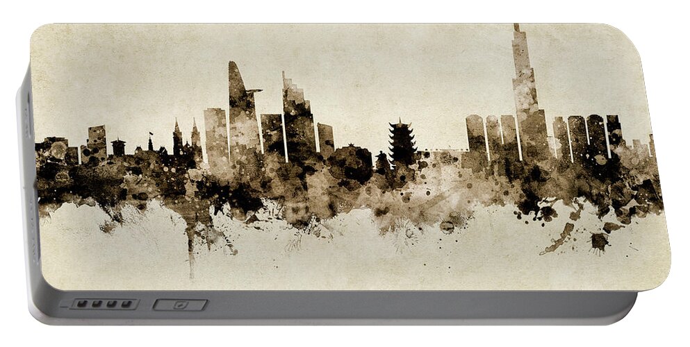 Ho Chi Minh City Portable Battery Charger featuring the digital art Ho Chi Minh City Vietnam Skyline by Michael Tompsett