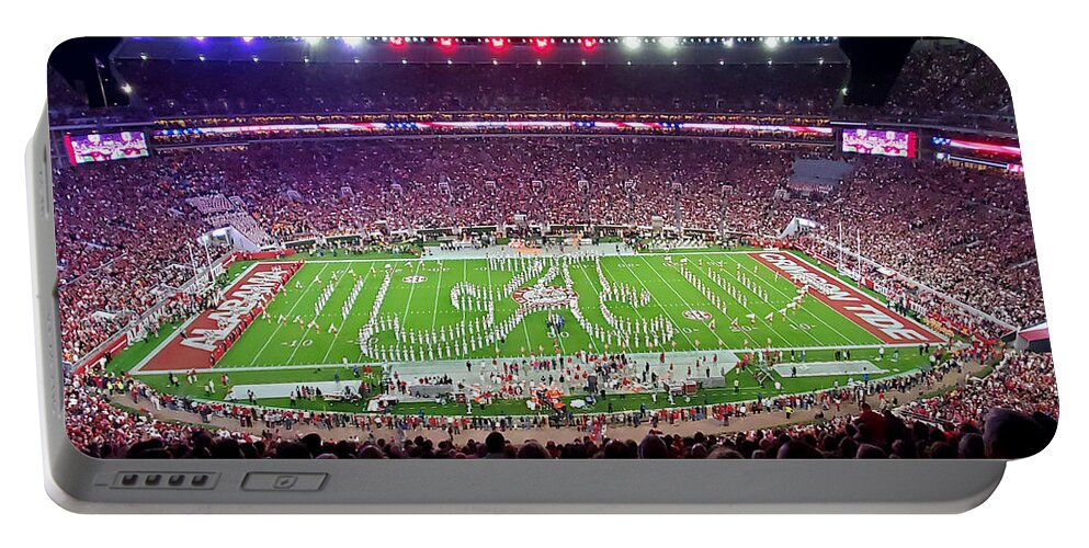 Gameday Portable Battery Charger featuring the photograph Night Panorama Bryant-Denny Stadium by Kenny Glover