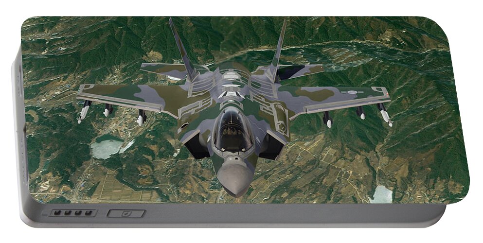 Lightning Portable Battery Charger featuring the digital art 60. ROKAF F-35A Ground Support by Custom Aviation Art