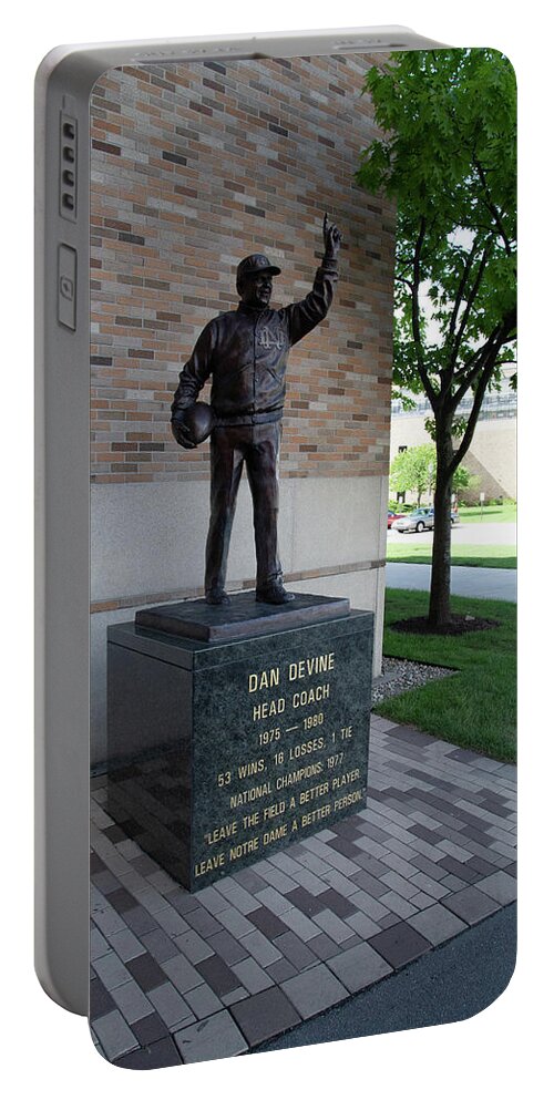 Notre Dame Fighting Irish Portable Battery Charger featuring the photograph Coach Dan Devine statue at University of Notre Dame by Eldon McGraw