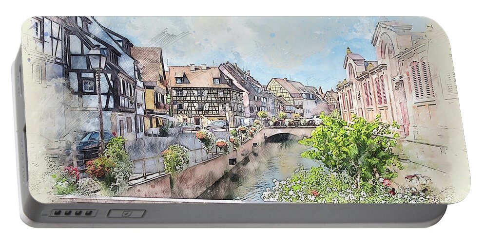 Artistic Portable Battery Charger featuring the digital art France sketch #8 by Ariadna De Raadt