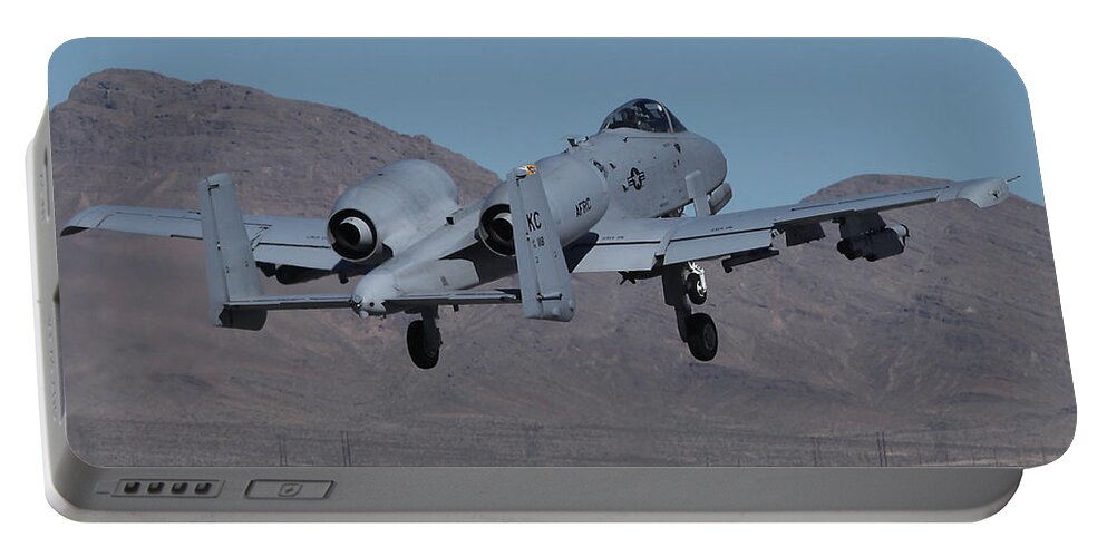Warthog Portable Battery Charger featuring the photograph KC AFRC A-10 Warthog Departs Nellis by Custom Aviation Art