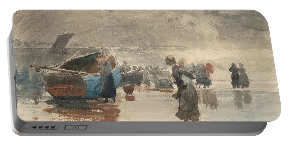Winslow Homer Portable Battery Charger featuring the drawing On the Sands by Winslow Homer