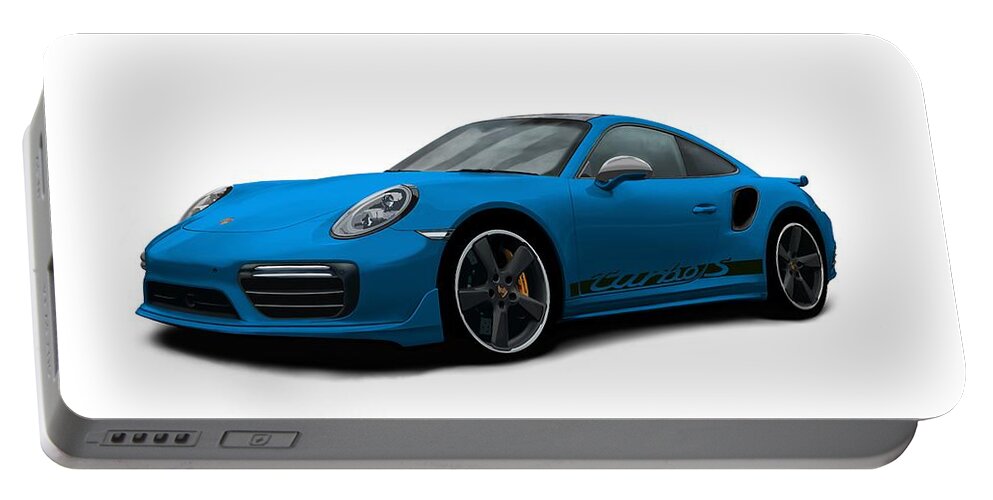 Sports Car Portable Battery Charger featuring the digital art 911 Turbo S Blue by Moospeed Art