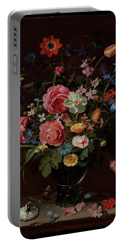 Nature Portable Battery Charger featuring the painting A Bouquet of Flowers ca. 1612 Clara Peeters by MotionAge Designs