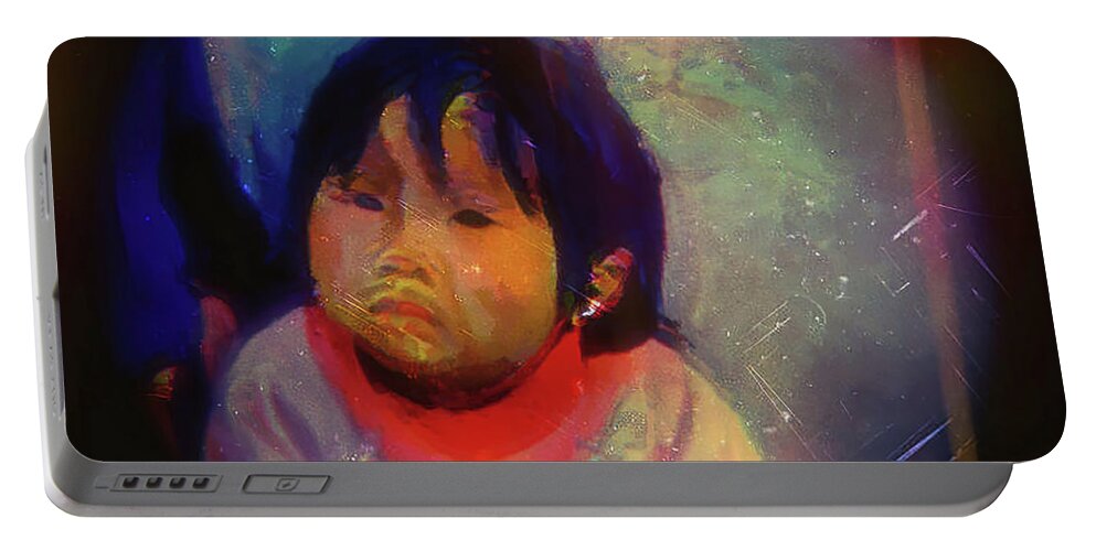Child Painting Portable Battery Charger featuring the digital art A child's portrait by Cathy Anderson