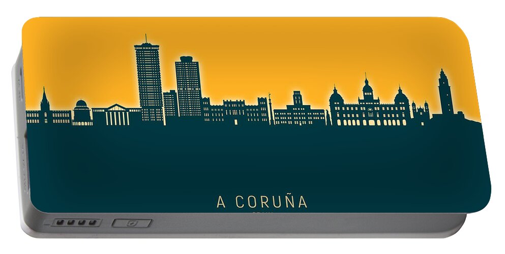A Coruña Portable Battery Charger featuring the digital art A Coruna Spain Skyline #86 by Michael Tompsett