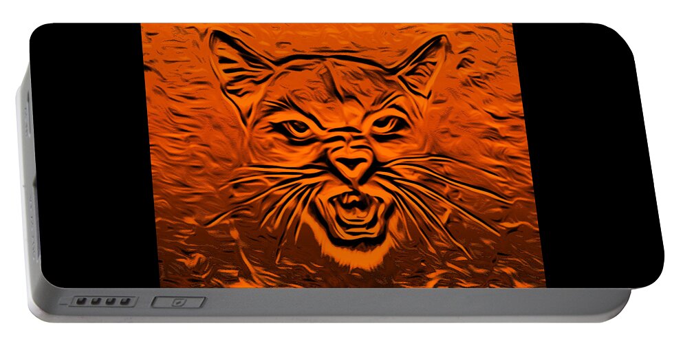 Digital Cougar Portable Battery Charger featuring the digital art A Cougar's Growl Orange by Ronald Mills