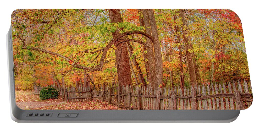 Oconaluftee Portable Battery Charger featuring the photograph A Crooked Old Fence in the Shadow of Fall by Marcy Wielfaert