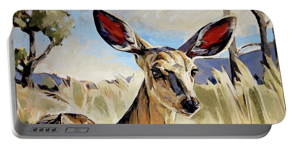 Deer Portable Battery Charger featuring the painting A Doe, a Deer by Tim Heimdal