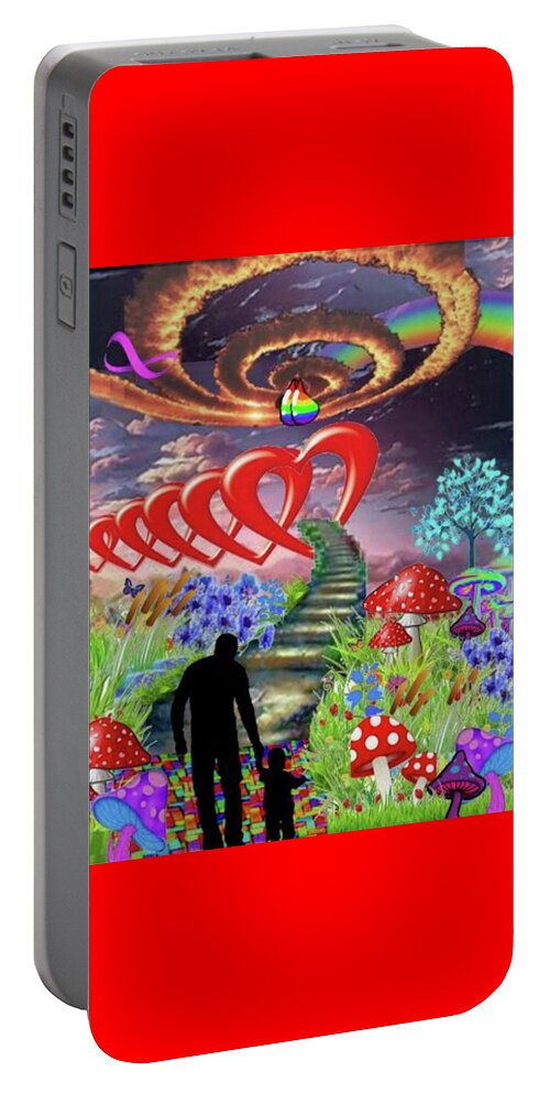 A Fathers Love Poem Portable Battery Charger featuring the digital art A Fathers Love Boundless Heart by Stephen Battel