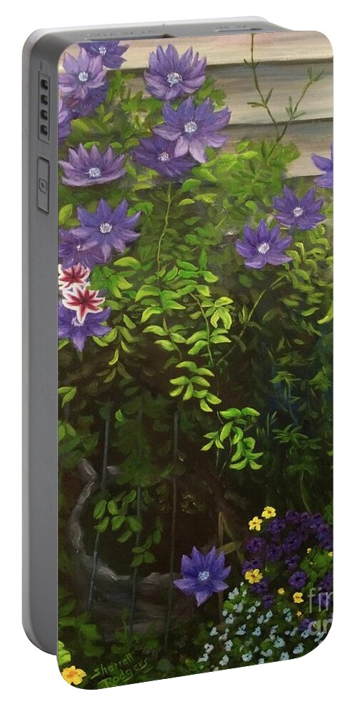 Paintings Portable Battery Charger featuring the painting A Friends Garden by Sherrell Rodgers