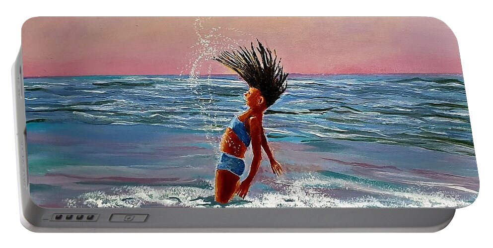 Abigail Portable Battery Charger featuring the painting A girl who leapt like dolphin  by Eli Gross
