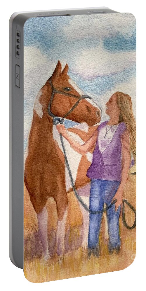 Girl Portable Battery Charger featuring the painting A Girl's Best Friend by Sue Carmony
