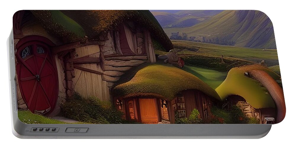 Hobbits Portable Battery Charger featuring the digital art A Hobbits Home by Angela Hobbs