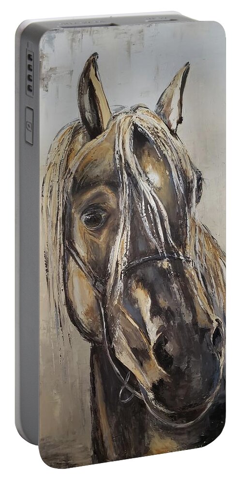 Palomino Portable Battery Charger featuring the painting A horse with personality by Sunel De Lange
