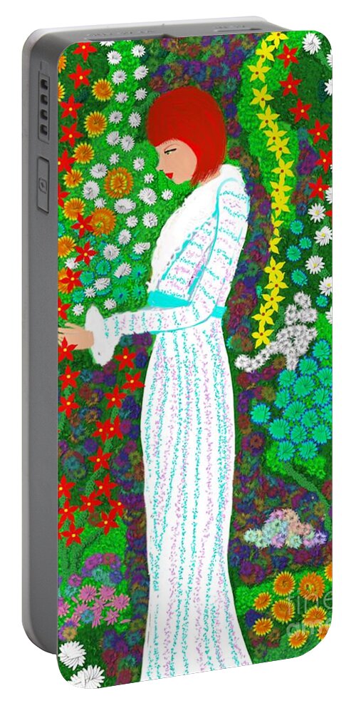 Flowers Portable Battery Charger featuring the digital art A lady in the garden by Elaine Hayward
