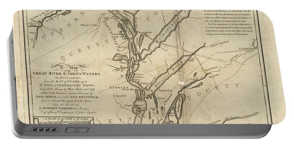 Map Portable Battery Charger featuring the painting A map of the great river St. John waters the first ever published from the Bay of Fundy, up to S by St John