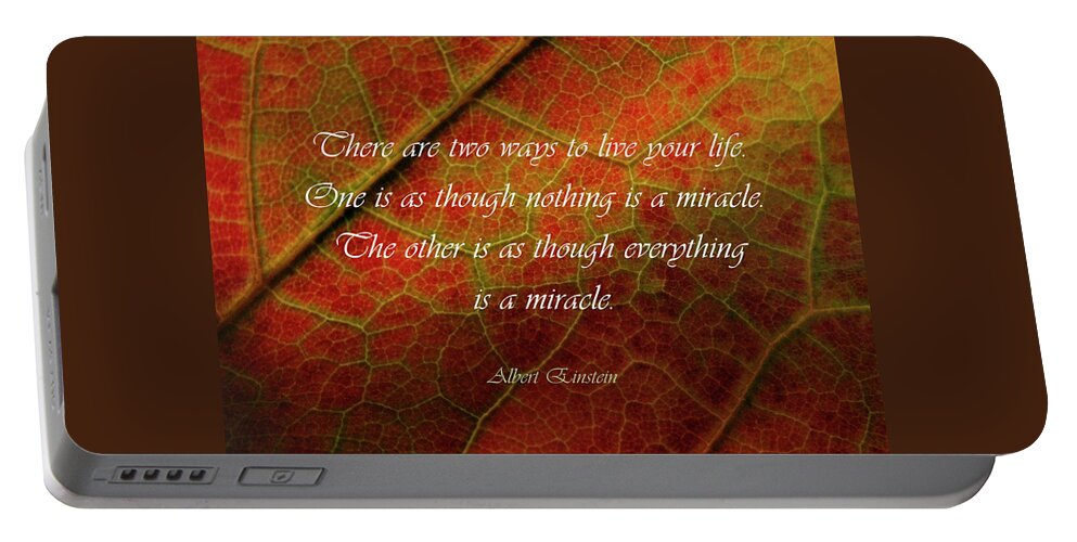 Sentiment Portable Battery Charger featuring the photograph A Message of Miracles in the Leaf by Nancy Griswold