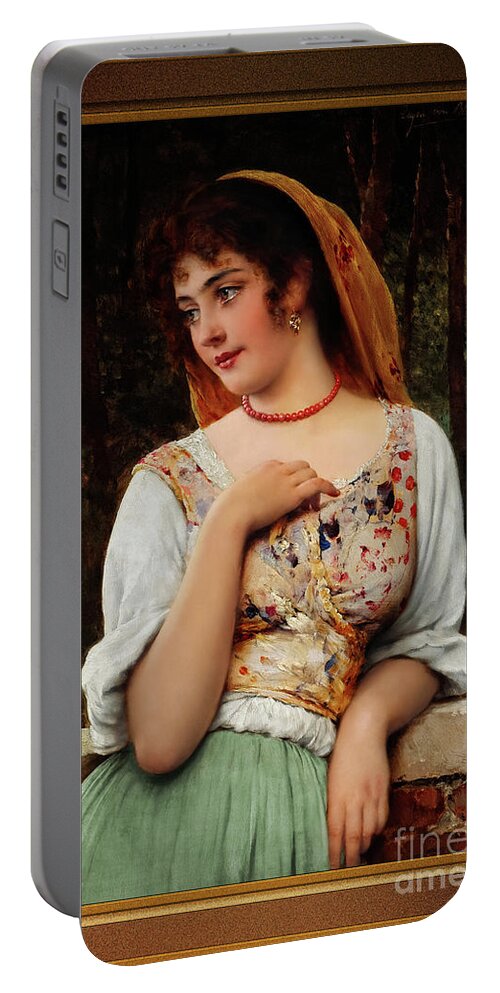 A Pensive Beauty Portable Battery Charger featuring the painting A Pensive Beauty by Eugen von Blaas Classical Art Reproduction by Rolando Burbon