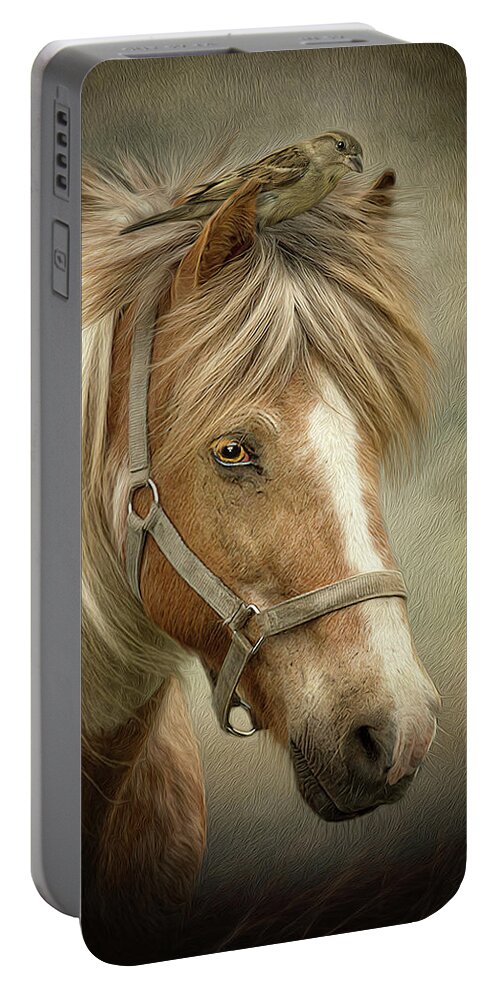 Icelandic Horse Portable Battery Charger featuring the digital art A Place to Hide by Maggy Pease