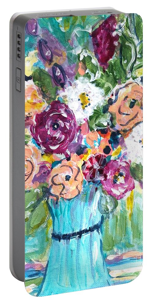 Flowers Portable Battery Charger featuring the painting A Pocket Full of Posies by Jacqui Hawk