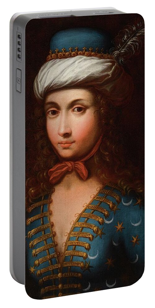 A Portrait Of Lady Mary Wortley Montagu In Ottoman Dress Portable Battery Charger featuring the painting A Portrait of Lady Mary Wortley Montagu in Ottoman dress, English School, 18th 19th century by Artistic Rifki