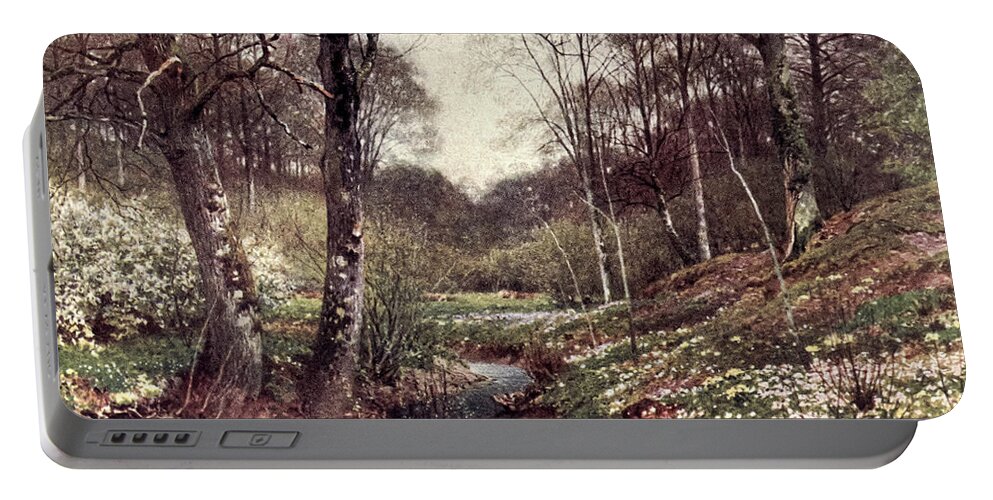 Charm Of Gardens Portable Battery Charger featuring the drawing A Primrose Bank Near Dorking j5 by Historic Illustrations