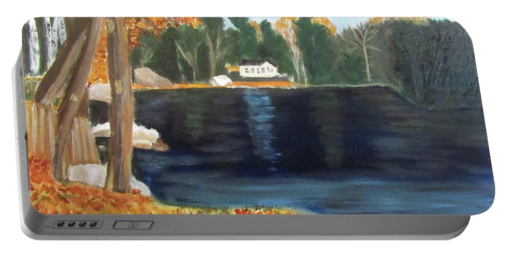 Maine Portable Battery Charger featuring the painting A Quiet Day by Linda Feinberg