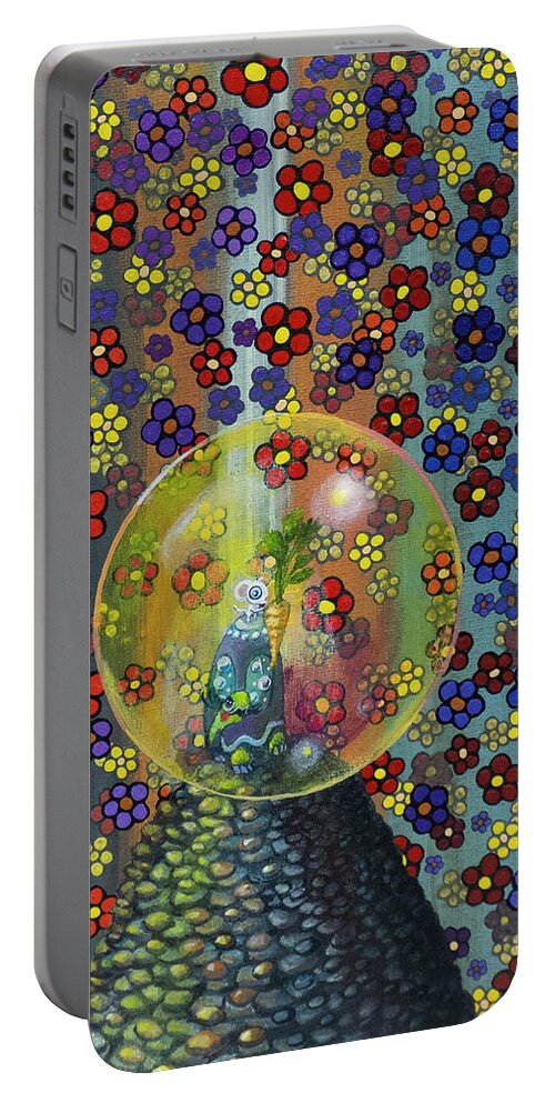 Pop Surrealism Portable Battery Charger featuring the painting A Reward for Your Climb by Mindy Huntress