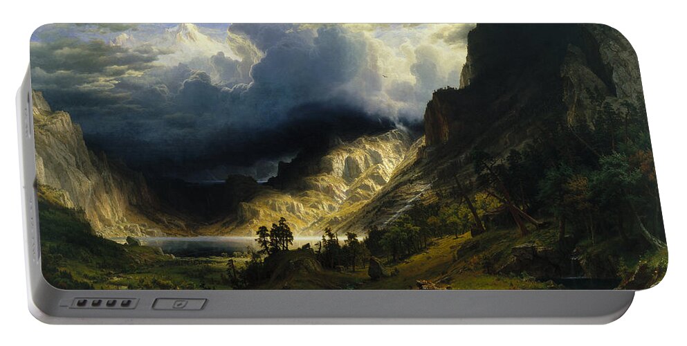 Albert Bierstadt Portable Battery Charger featuring the painting A Storm in the Rocky Mountains, 1866 by Albert Bierstadt