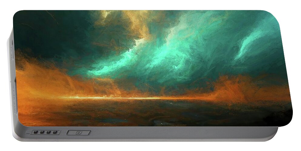 Hurricane Portable Battery Charger featuring the digital art A Storm to Go Abstract by OLena Art
