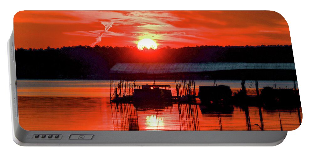 Lake Portable Battery Charger featuring the photograph A Sun Inferno Sunrise by Ed Williams