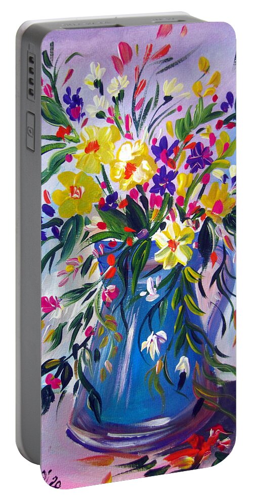 Floral Portable Battery Charger featuring the painting A Sunny Day in the Tin Vase by Roberto Gagliardi