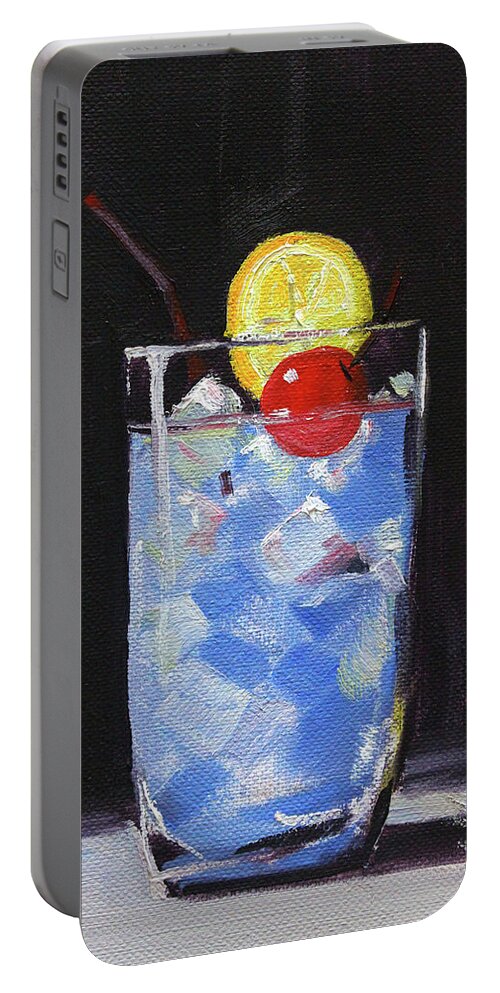 Ice Water Portable Battery Charger featuring the painting A Tall Cold One by Nancy Merkle