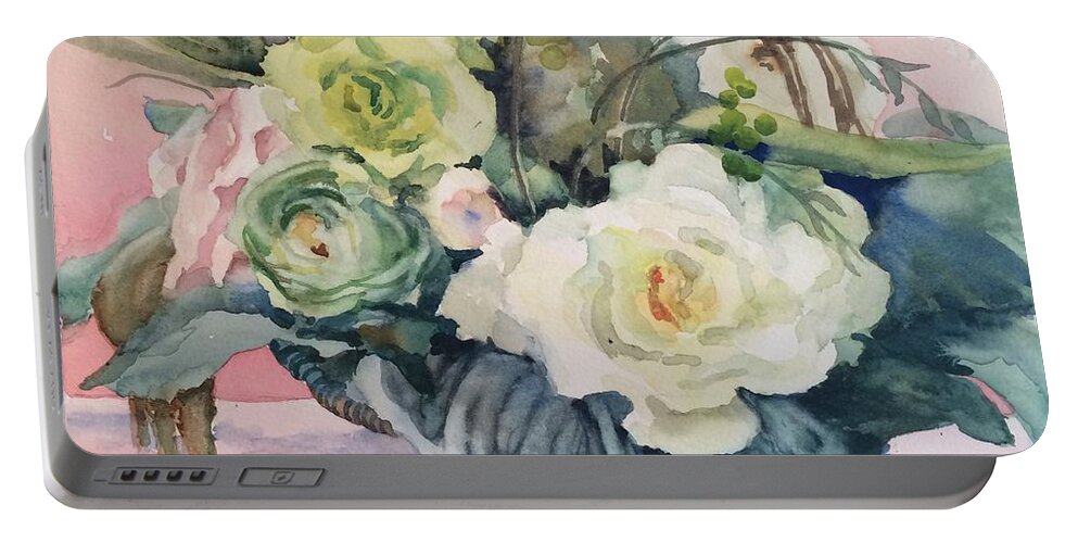 Flowers Portable Battery Charger featuring the painting A Tisket, A Tasket by Elizabeth Carr