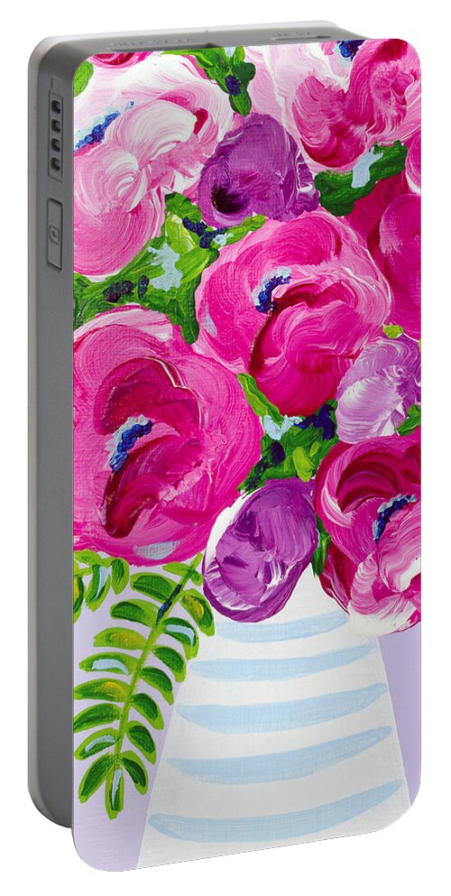 Abstract Floral Portable Battery Charger featuring the painting A Touch of Violet by Beth Ann Scott