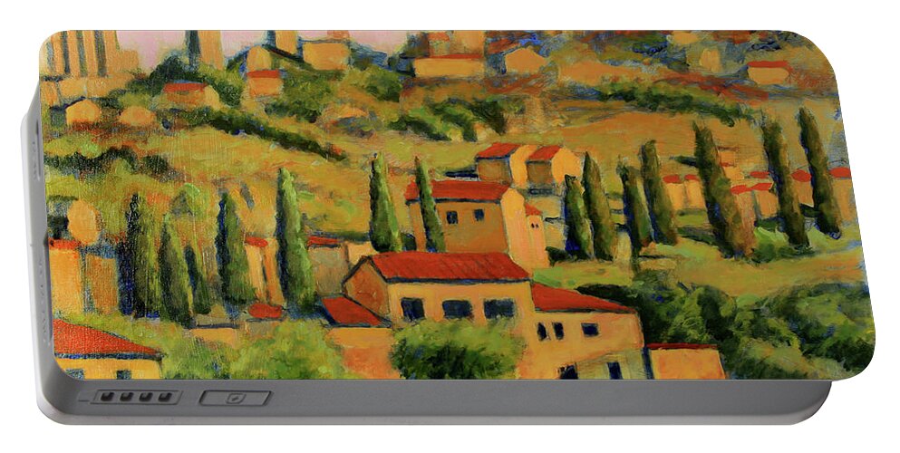 Red Tile Roofs Portable Battery Charger featuring the painting A Tuscan View by David Zimmerman